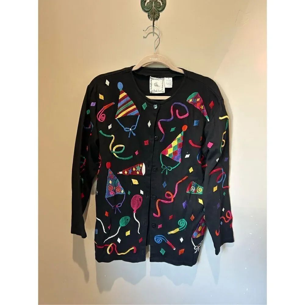 Vintage Michael Simon Embroidered Party Celebration Cardigan